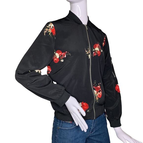 PHILOSOPHY Women Jacket Size S Black Floral Print Long Sleeve Zipper Down - Picture 3 of 12